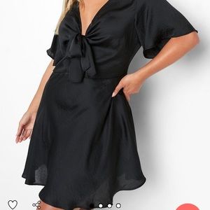 Boohoo Satin Tie Front Skater Dress